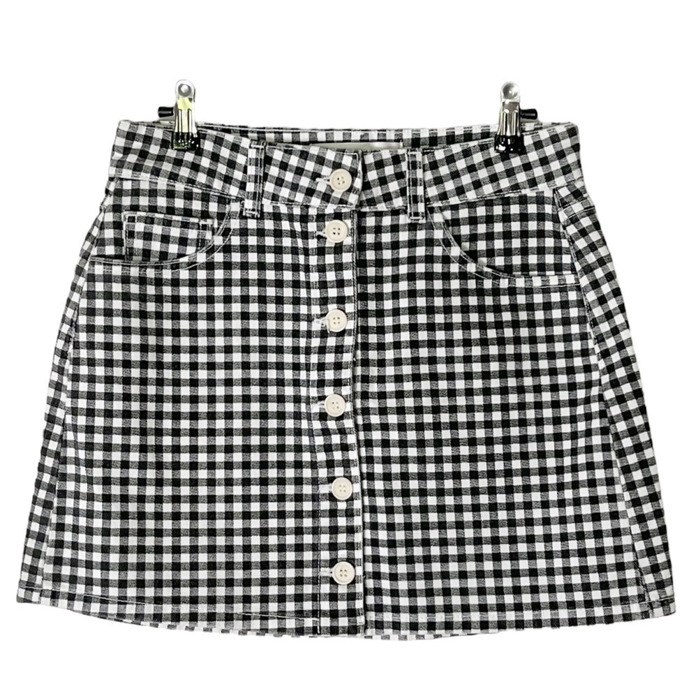 Reformation Bianca Skirt in Mia Wash Gingham Plaid Checkered Mini Skirt Size 28